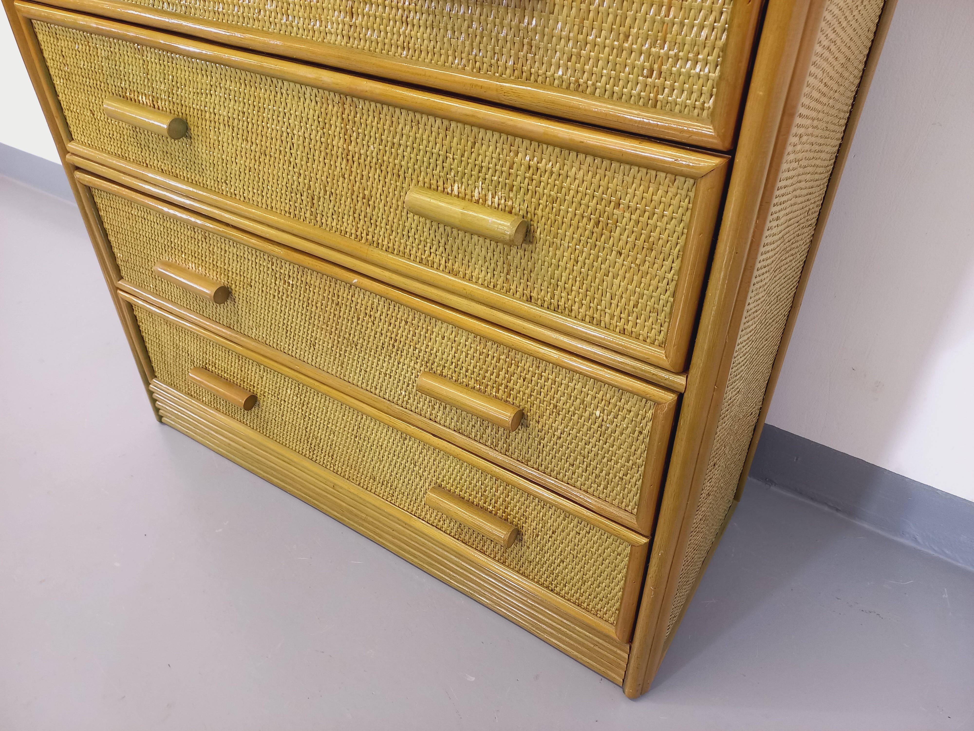 Vintage rattan and rattan chest of drawers from the 70s