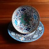 Minâkâri Iran hand-painted metal bowl and under cup