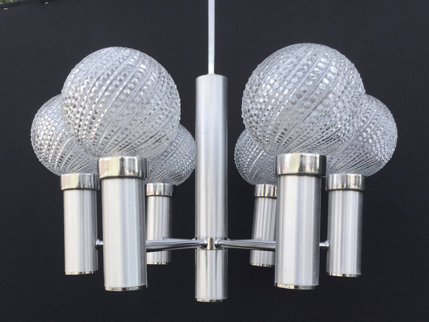 Chandelier metal chrome glass balls space age sputnik midcentury 70s