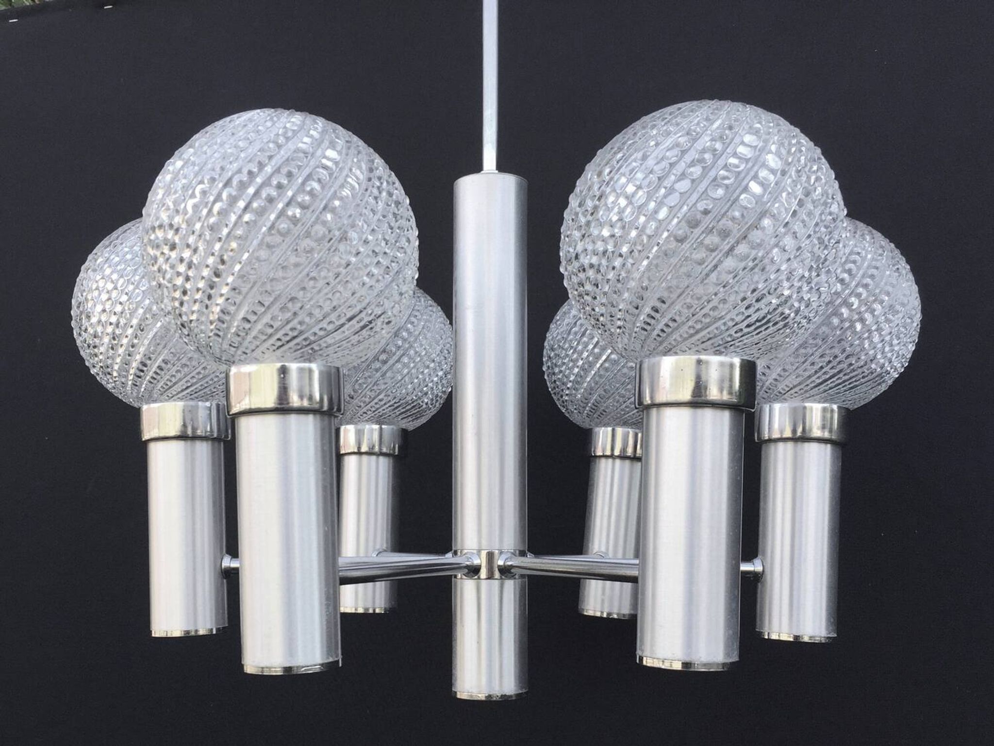 Chandelier metal chrome glass balls space age sputnik midcentury 70s