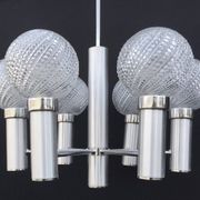 Chandelier metal chrome glass balls space age sputnik midcentury 70s
