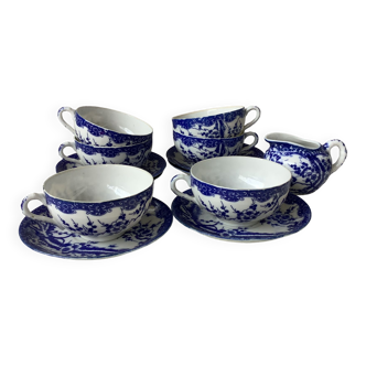 Tasses japonaises bleu cobalt en porcelaine coquille d'œuf