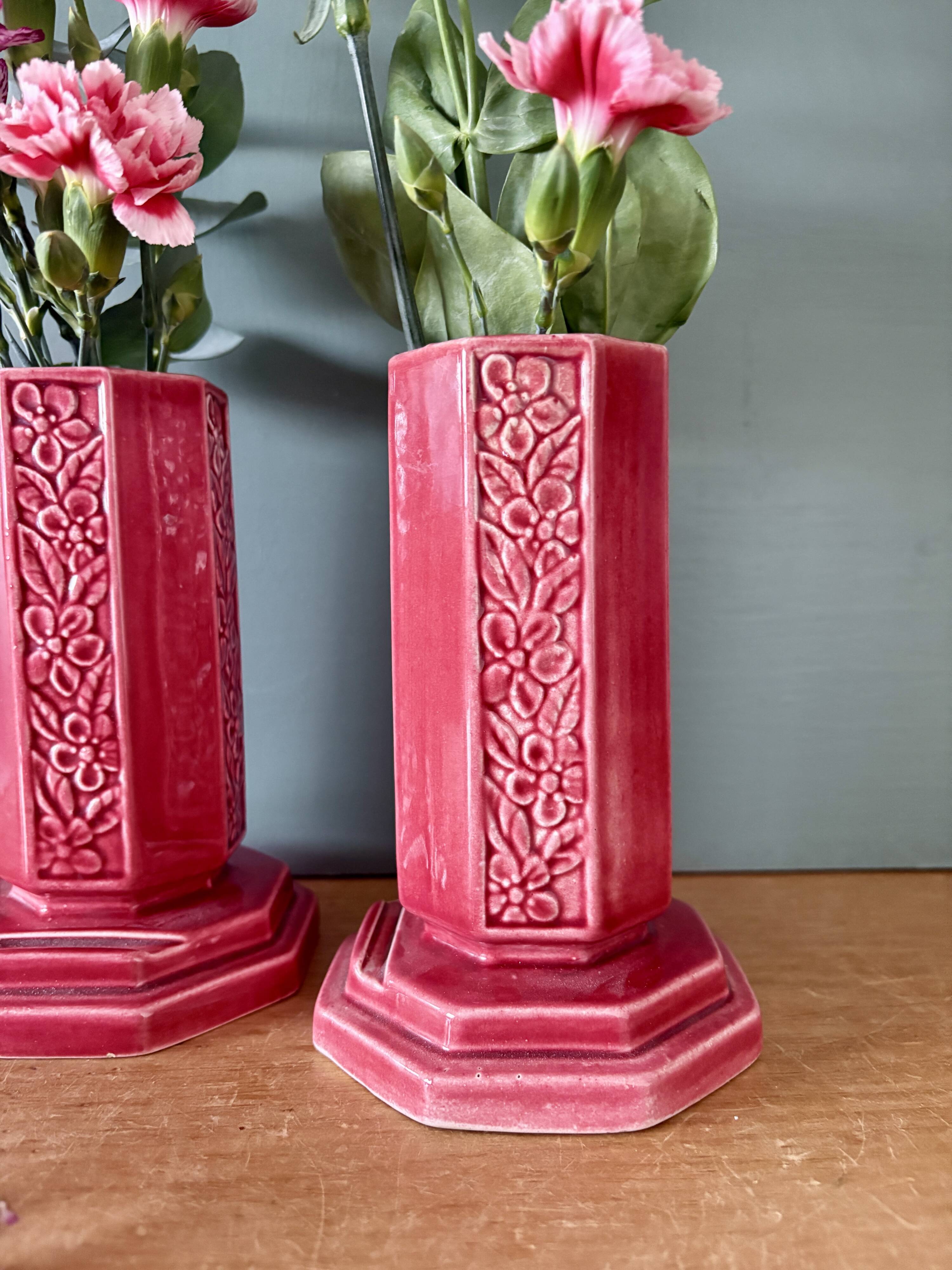 Lot de 2 vases art déco en céramique Rose de Digoin