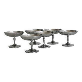 6 metal dessert bowls on foot