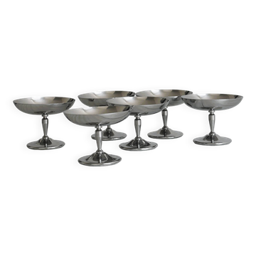 6 metal dessert bowls on foot