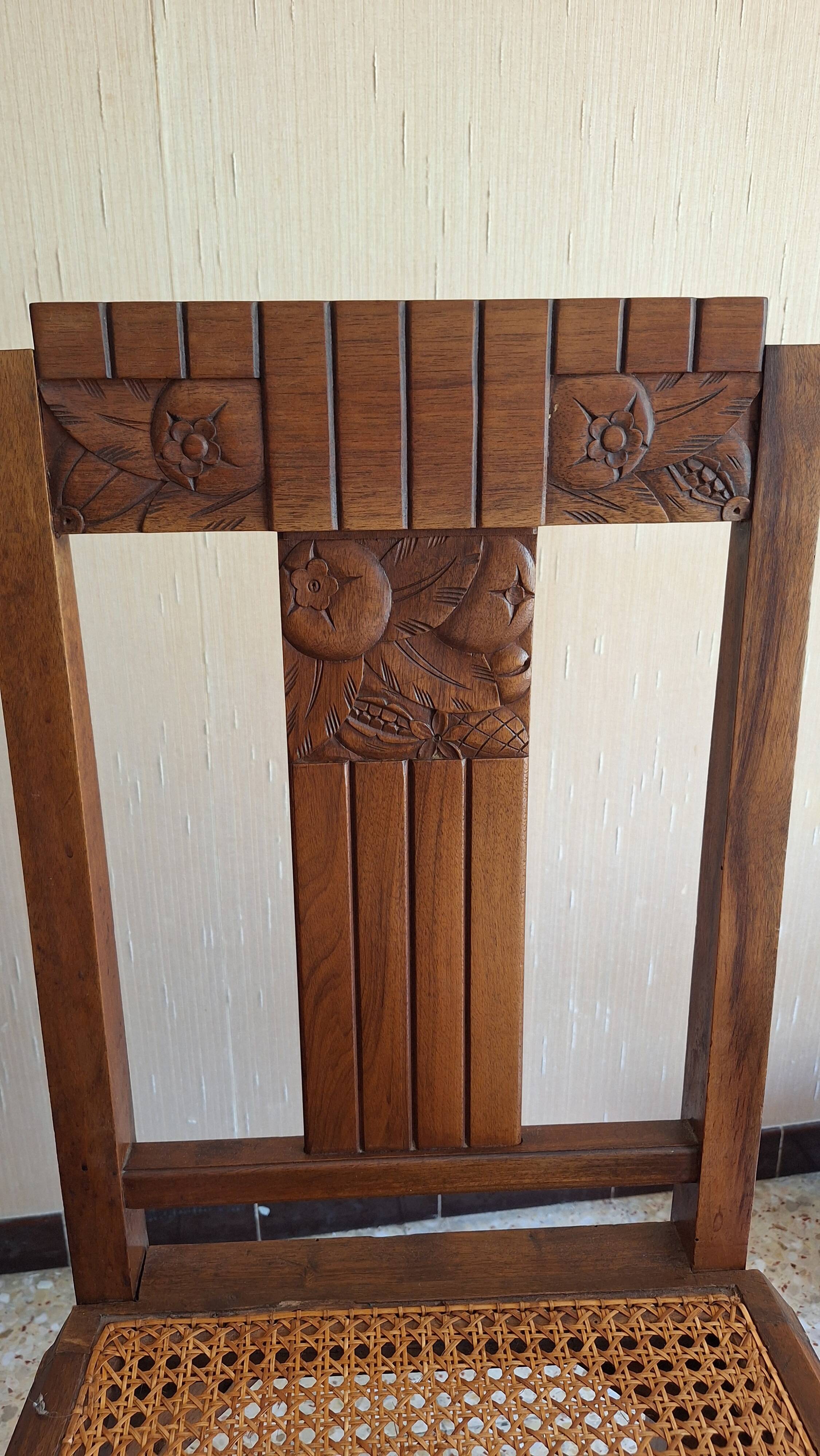 Set of 6 beautiful caned chairs in solid walnut Art Deco style.