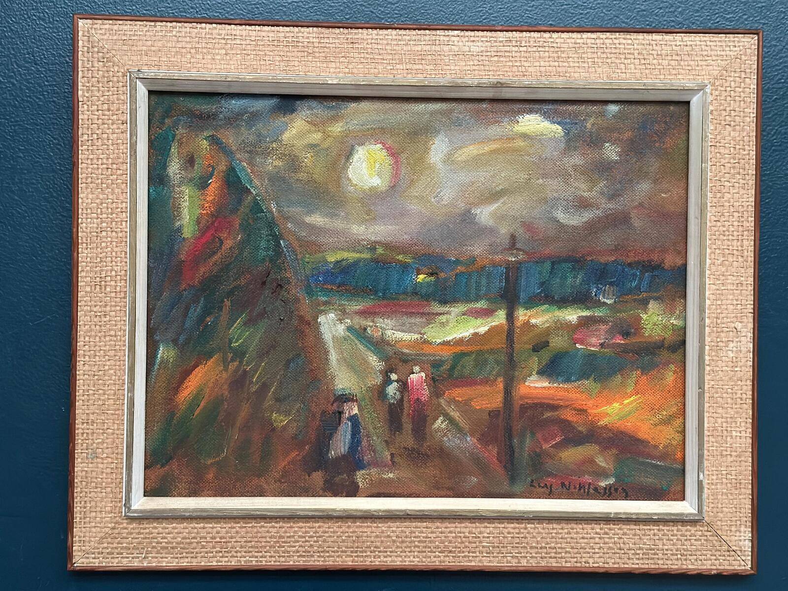Original Swedish Oil on Panel – “Landscape with Figures” by Lars Niklasson