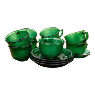 Set of green Arcoroc mugs