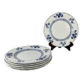 Set of 6 flat plates Terre de Fer KG Lunéville, model "Jane", blue, 1890-1915