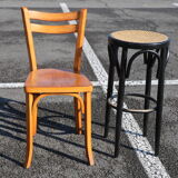 Pair of black canwood bar stools 805mm