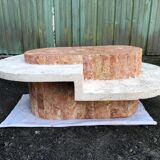 Vintage asymmetrical design coffee table in Mactan travertine stones by Magnussen ponte.