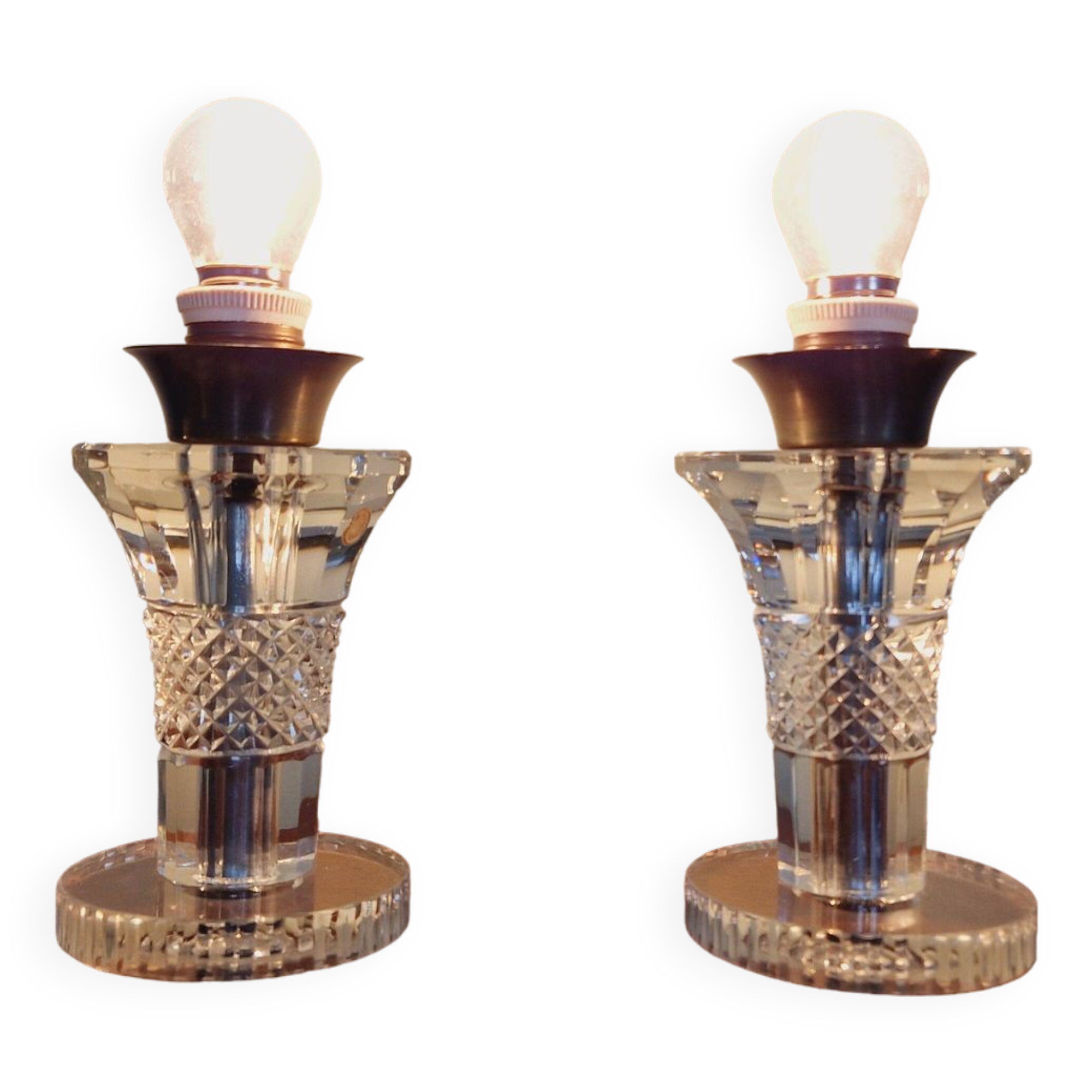 Pair of crystal lamps, Val Saint-Lambert (Belgium), 1930s