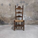 Set of 4 wooden and straw chairs