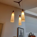 Scandinavian teak and glass pendant light 1960