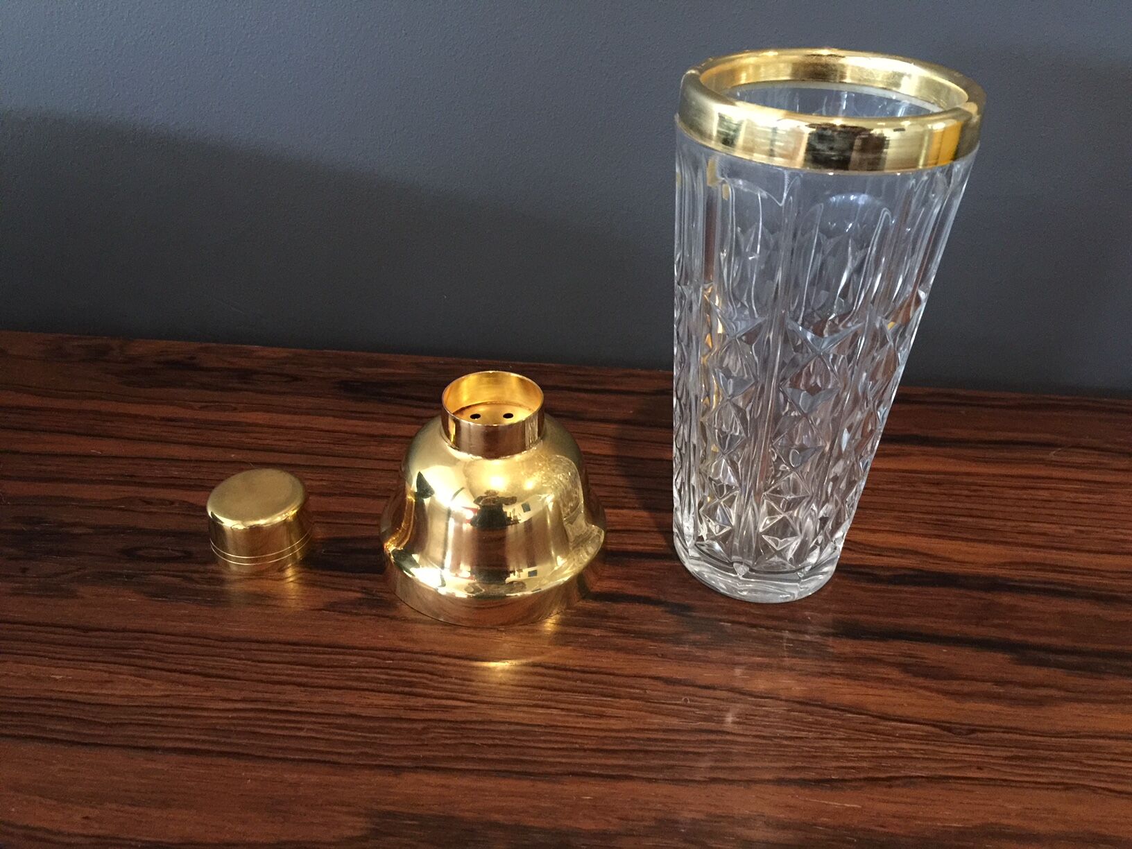 Crystal and gold plated glass shaker from val saint lambert