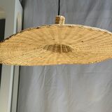 Small suspension, rattan luminaire in hat shape D:60cm