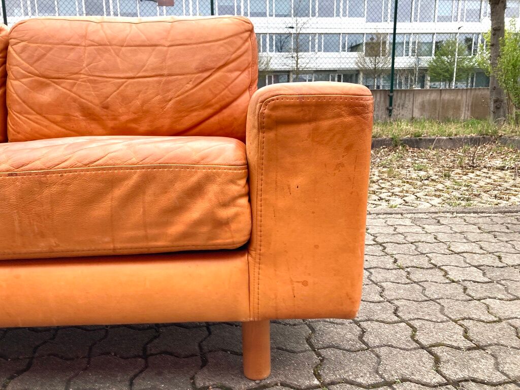 Danish Modern Mid Century Vintage Cognac Leather Sofa