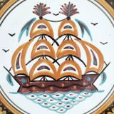 Greek ceramic dish with boat decor