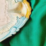 Rare and exquisite oval asparagus dish in Barbotine earthenware (majolica).