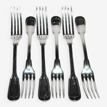 Sfam set of 6 table forks in silver metal chinon fillet 21.5cm