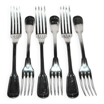 Sfam set of 6 table forks in silver metal chinon fillet 21.5cm