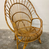Fauteuil en rotin et bambou du milieu du siècle, années 1950