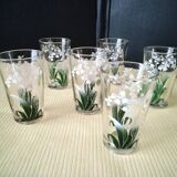 6 Goblet-shaped tea glasses with VMC screen-printed decoration