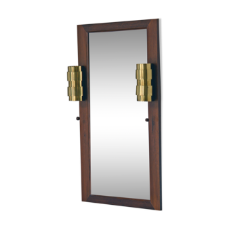 Palisandre mirror and pair of brass appliques by Hans Agne Jakobsson, Suede 1960