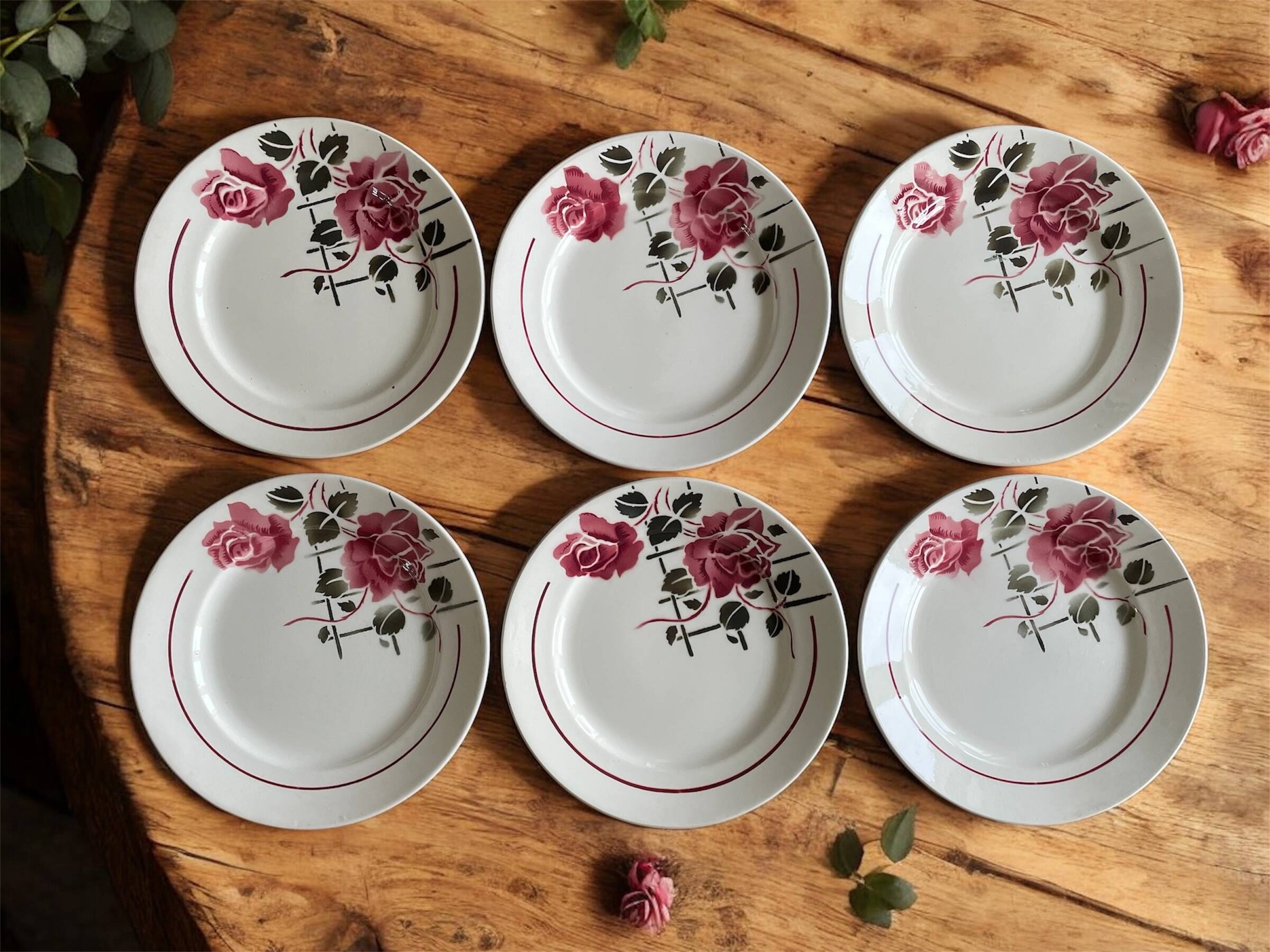 6 antique flat plates in faience from badonviller