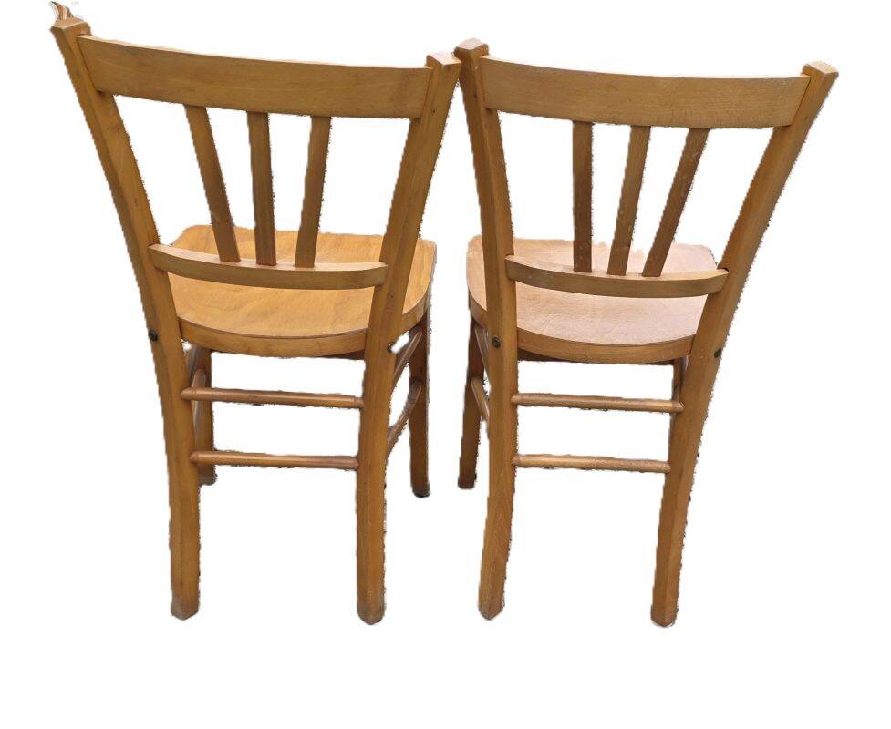 2 Bistro Chairs in Varnished Beech from the 1950s