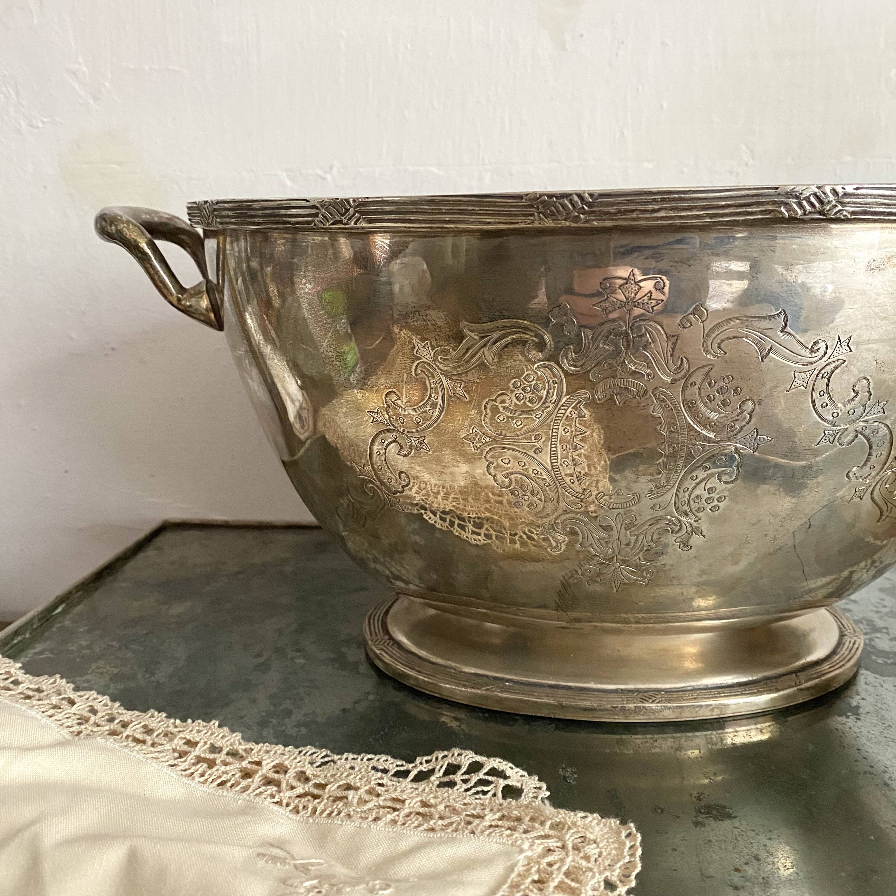 Champagne bucket, engraved silver cooler