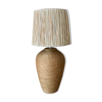 Lampe d'Albret à poser en corde et abat-jour raphia 1970