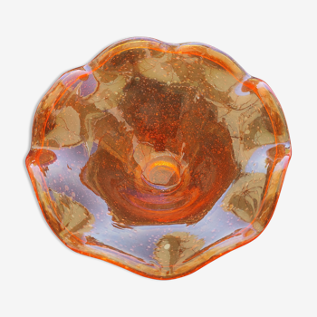 Coupe en verre soufflé de Biot de couleur orange vers 1960 de verre et flamme
