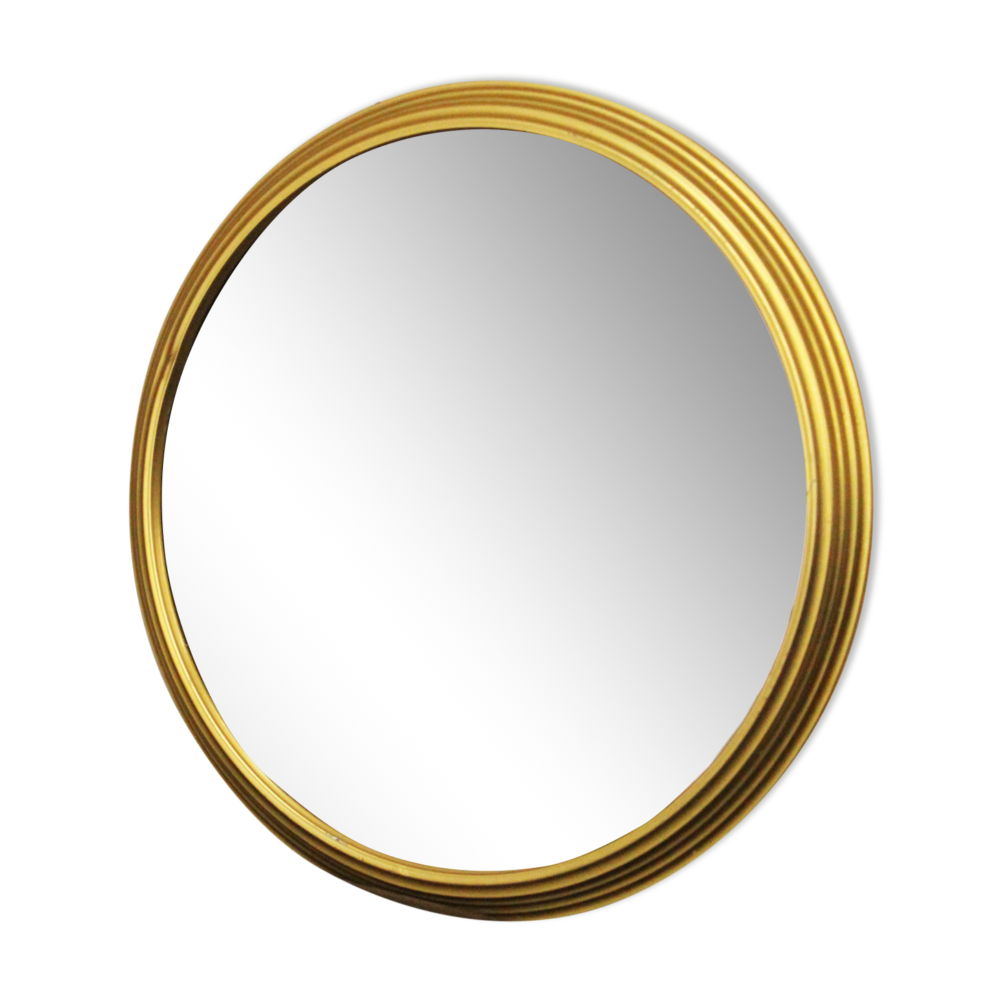 Miroir vintage rond  bordure acier doré