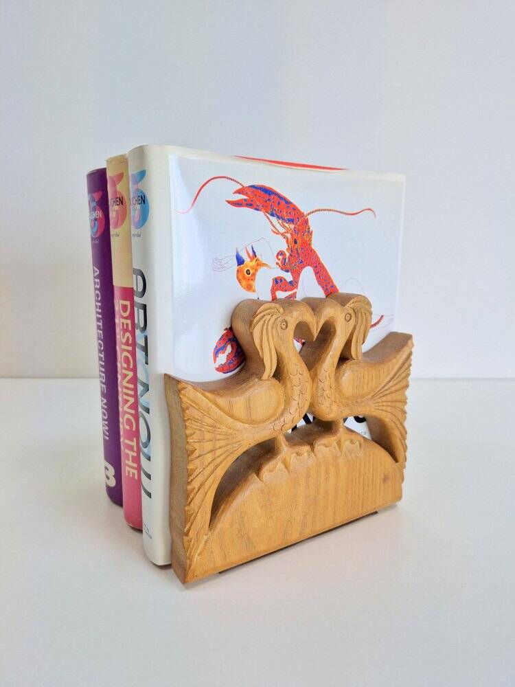 Porte-livres en bois vintage faits à la main, ensemble de 2