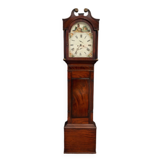 English parquet clock in mahogany nineteenth flowered dial