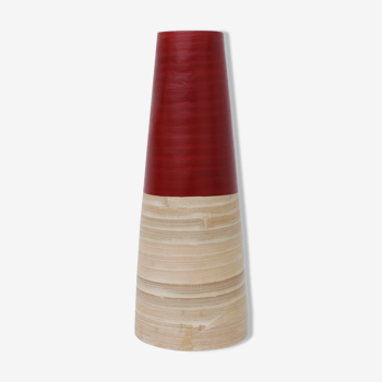 Red half-half-wood wooden vase