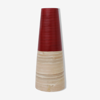 Vase en bois laqué moitié rouge