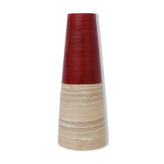 Red half-half-wood wooden vase