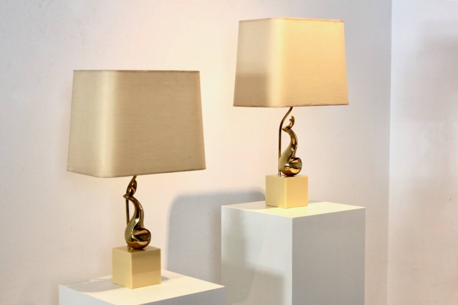 Pair of Exclusive Philippe-Jean Brass Art Sculpture Table Lamps, signed
