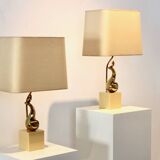 Pair of Exclusive Philippe-Jean Brass Art Sculpture Table Lamps, signed
