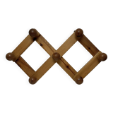 Cloakroom Wall-mounted pine coat rack with 7 vintage Scandinavian hooks