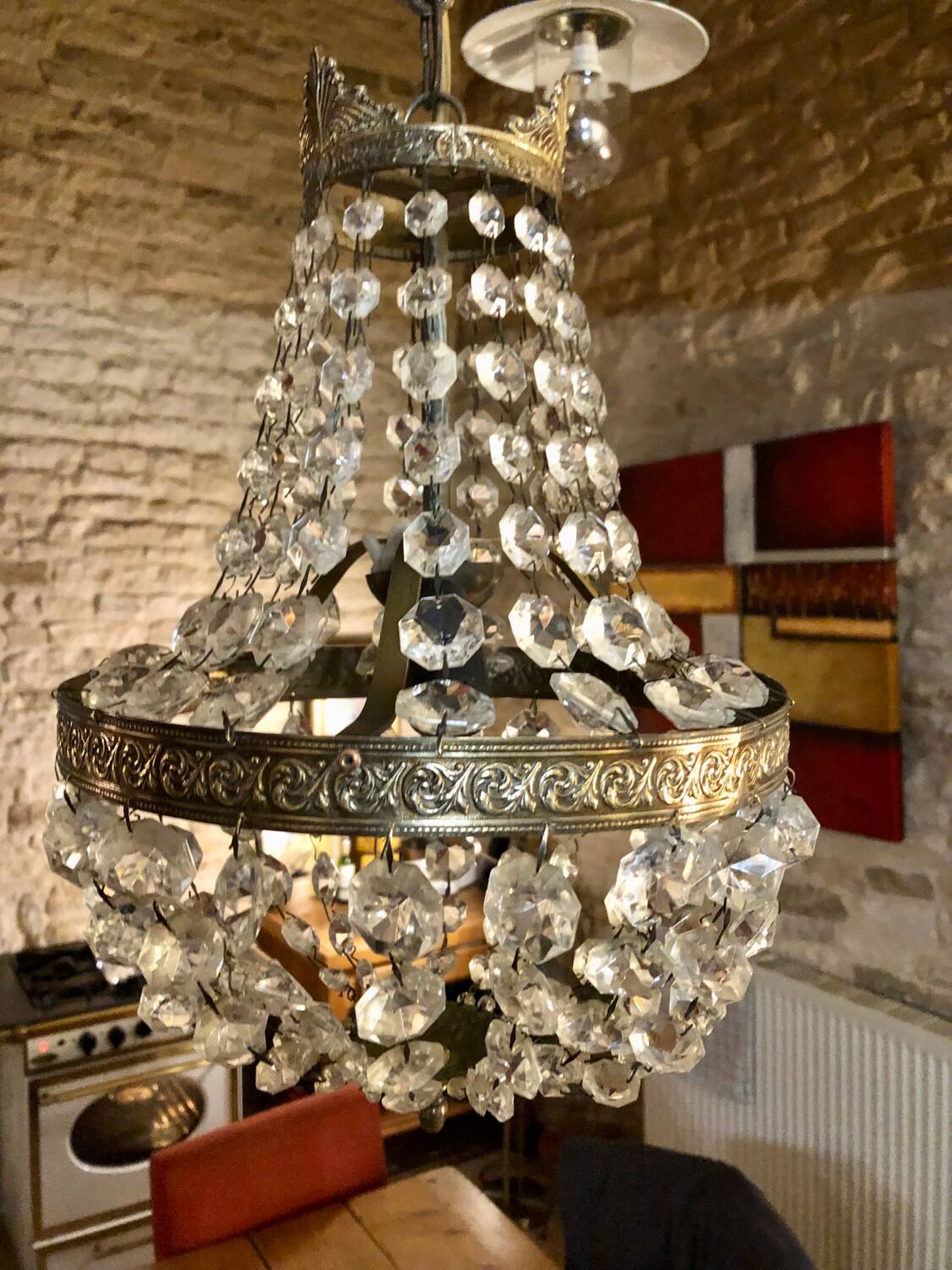 Crystal and gilded bronze hot air balloon chandelier