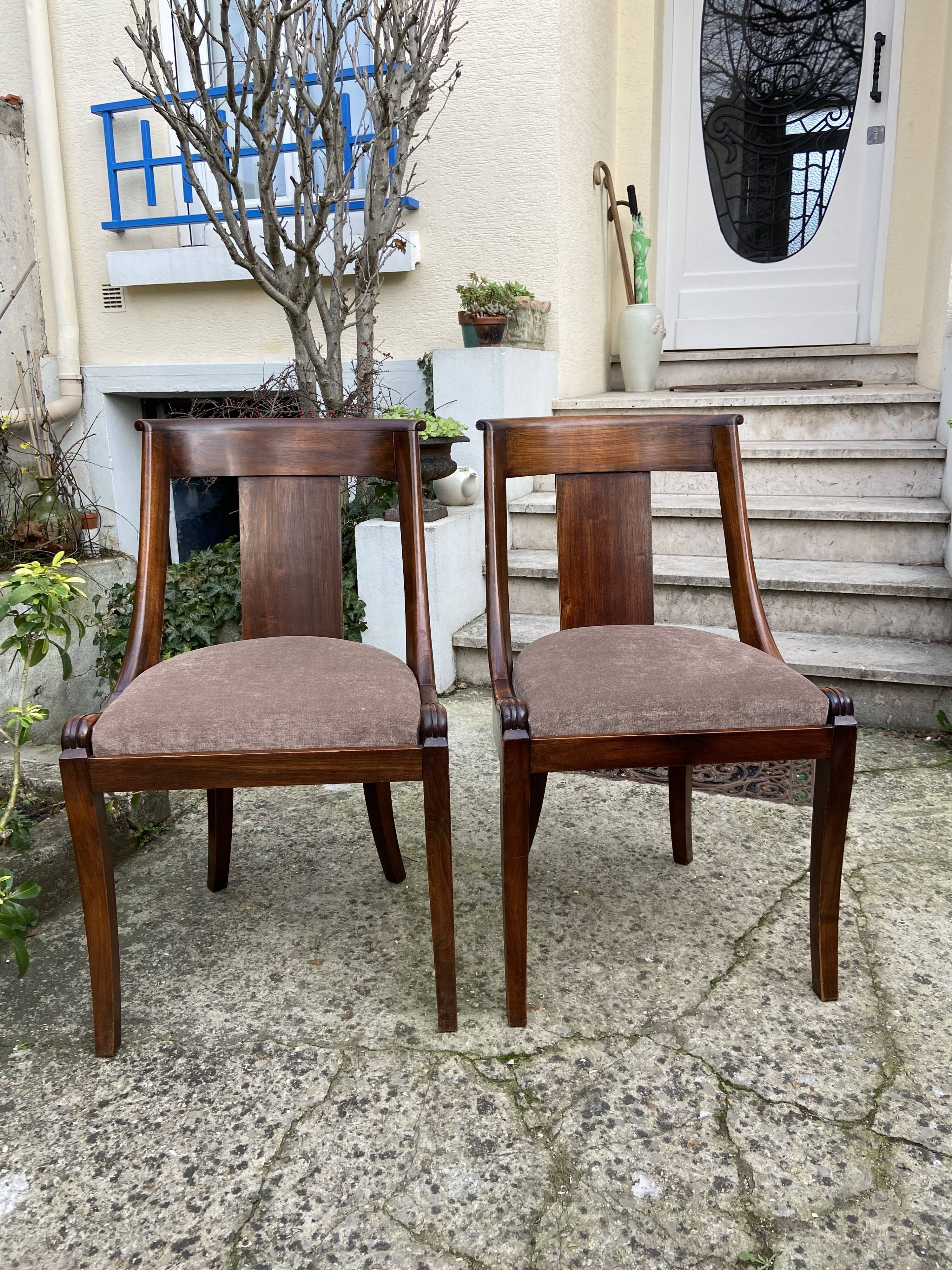 Pair of Empire style gondola chairs