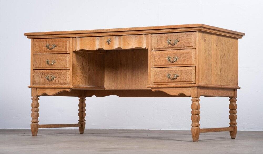 Freestanding Oak Desk attributed to Henning Kjærnulf, Denmark, 1960s