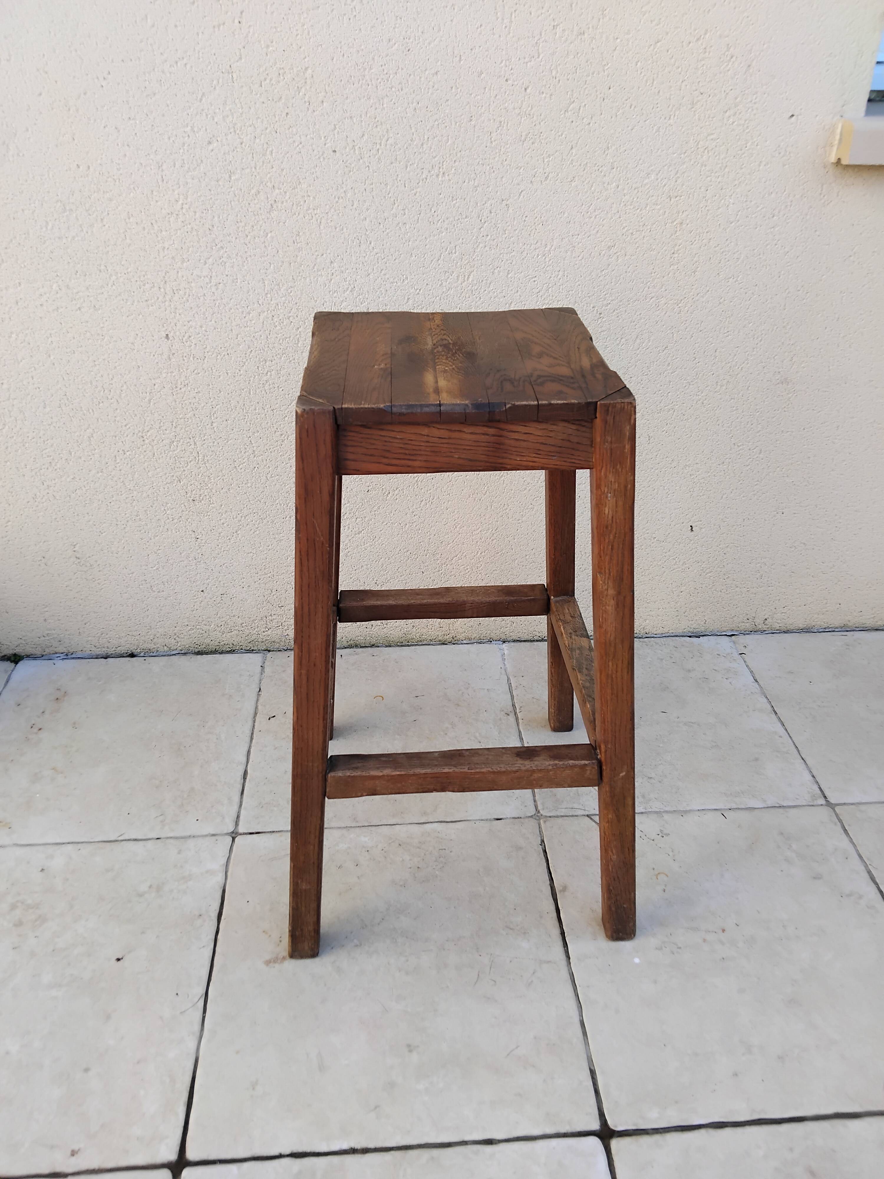 Old large vintage wooden stool for architect, painter, artist