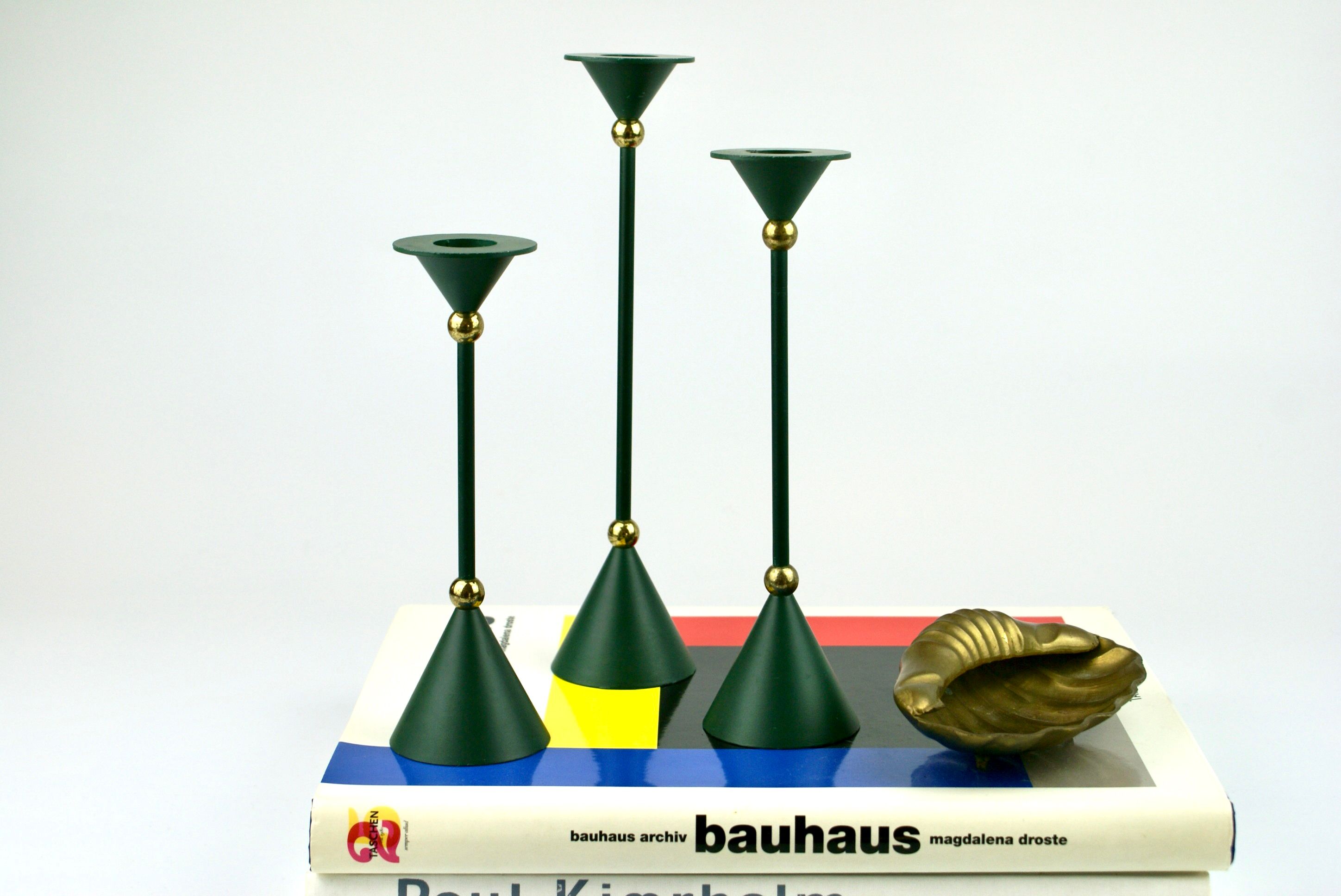 Set of three forrest green candle holders