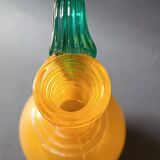 Vintage orange and green blown glass bottle, art glassware