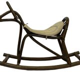 Midcentury bamboo rattan rocking horse 60's design children