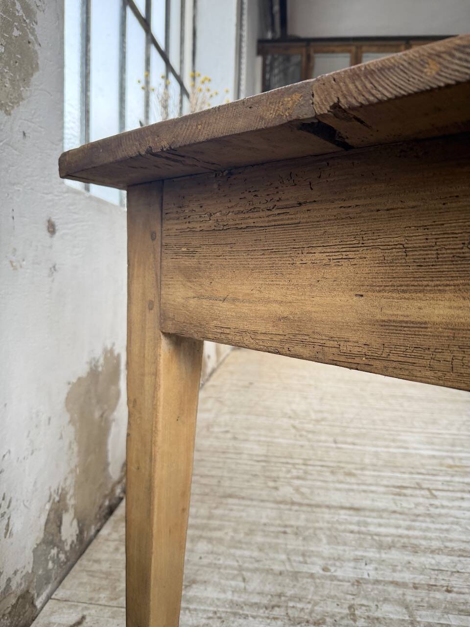 Pine and oak farmhouse table with multiple drawers, communal type, 240cm.